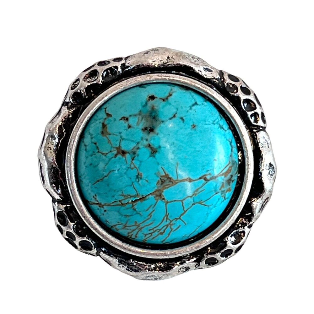 New Cocktail Stretch Ring Silver Dyed Howlite Stone Simulated Turquoise - 6K